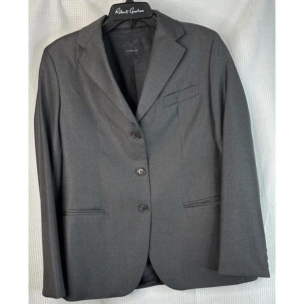 Tombolini Mens Three Button Gray Wool Blazer Jacket Coat Italy Size‎ 44 EUC